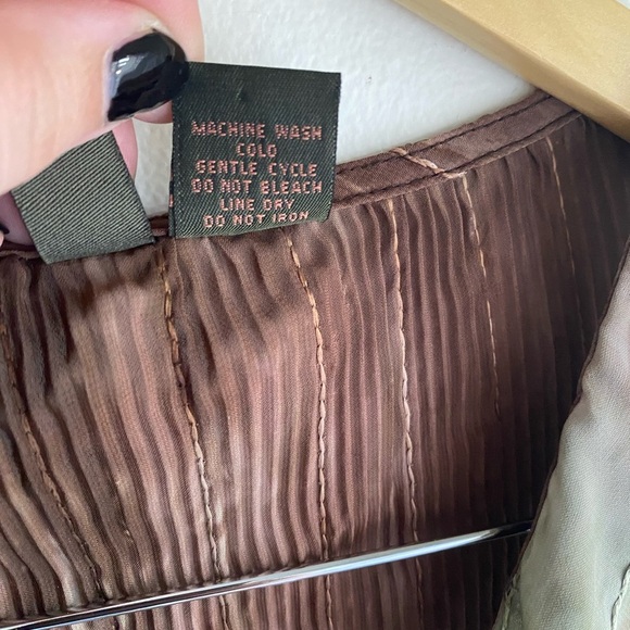 Serenade Y2K Earthy Brown & Green Ruffled Blouse Women's Crinkle Top Sz Large - Picture 3 of 6